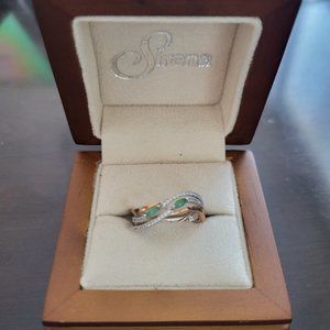 Rose gold, white gold, diamond and emerald ring